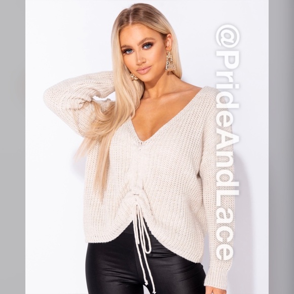 LAST 1️⃣ Stone V Neck Ruching Detail Tie Up Jumper - Picture 3 of 6